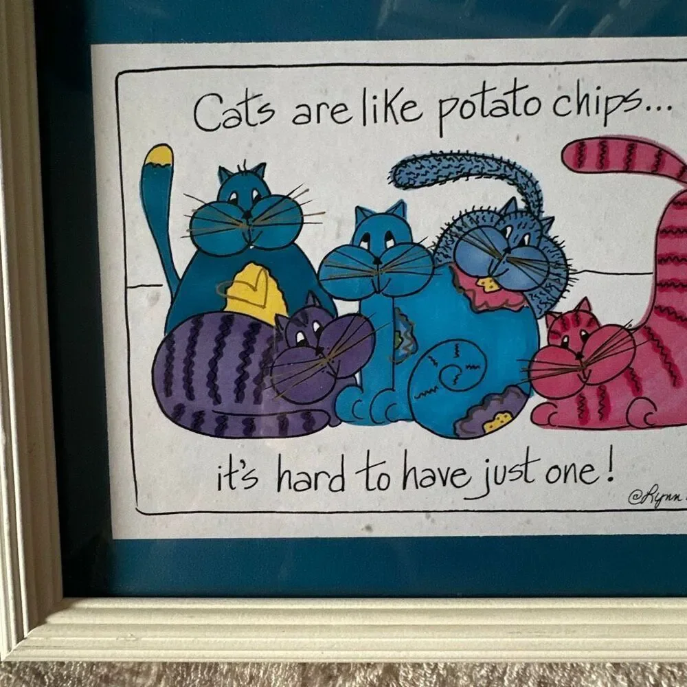 Cats are like potato chips it’s hard to have just one framed cat artwork by Lynn